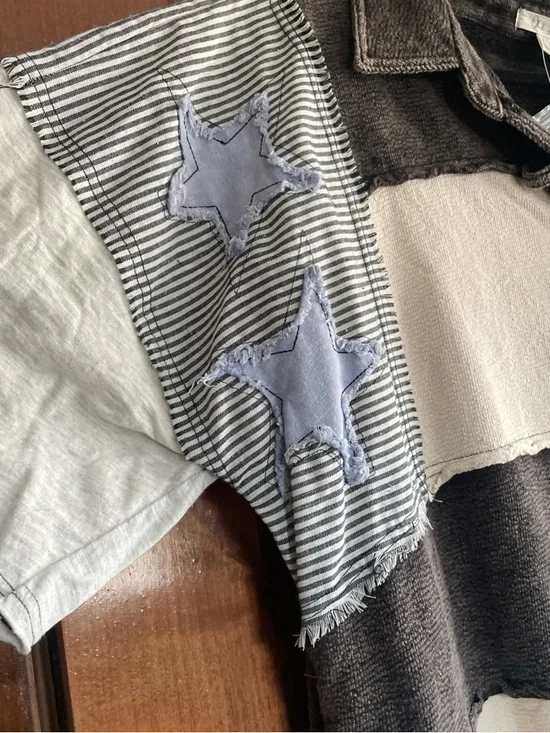 Oli & Hali Beige, Patchwork Polo with Star Appliqués - Picture 2 of 5